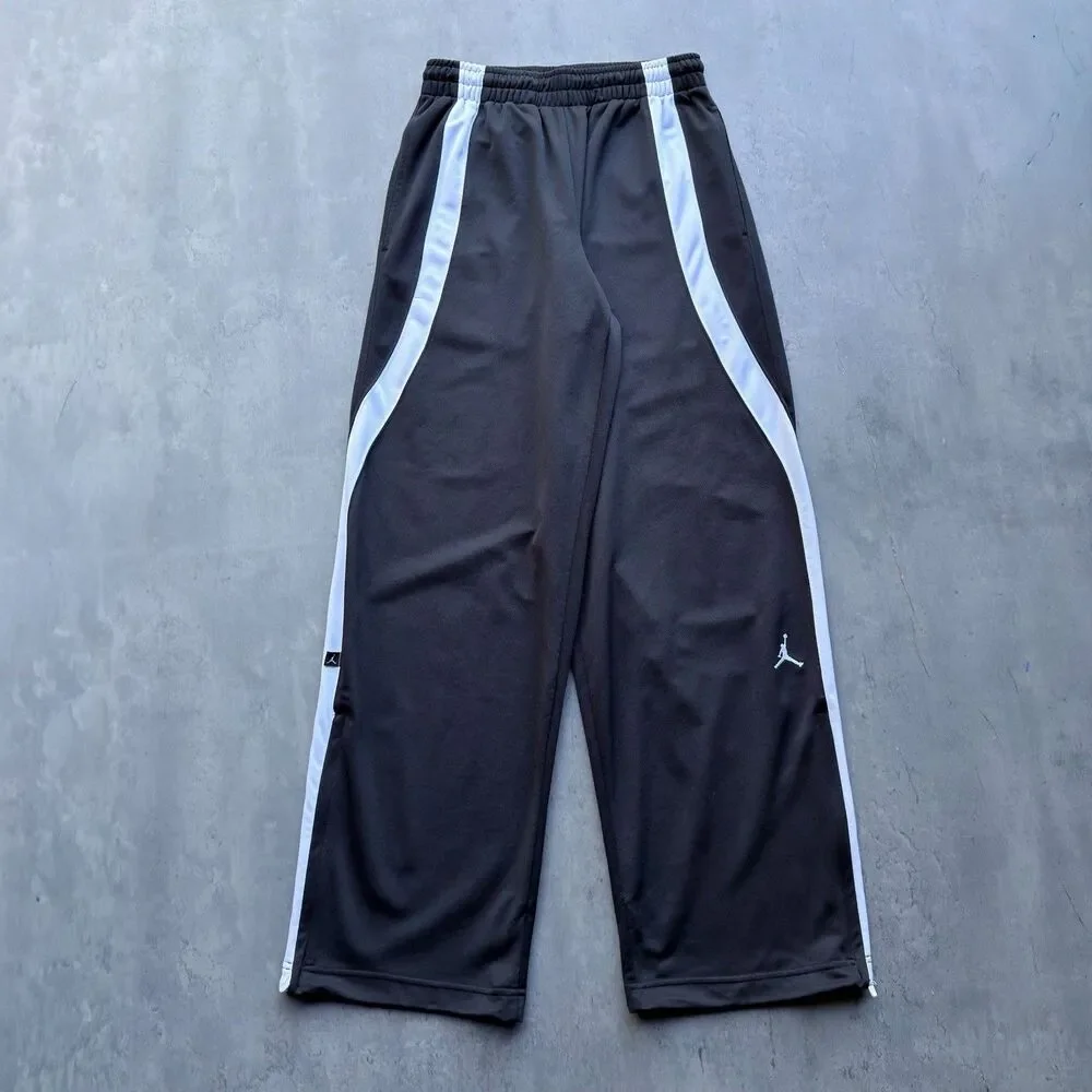 Jordan Dri-FIT Track Pants Men’s Medium Black White Wide Leg Basketball Zip Hem